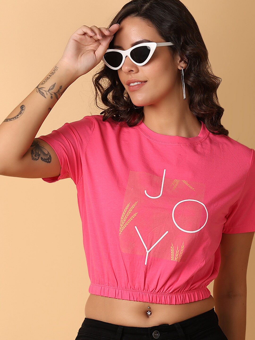 

V-Mart Women Typography Printed Crop T-shirt, Pink