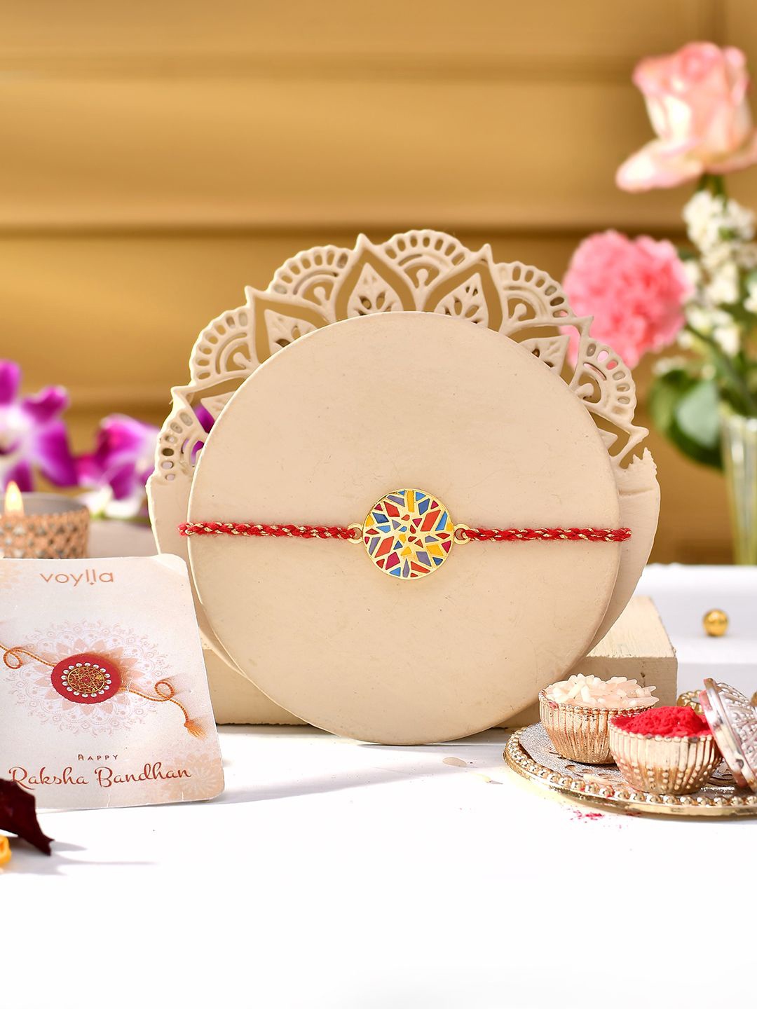 

Voylla Abstract Mosaic Enamel Rakhi, Red