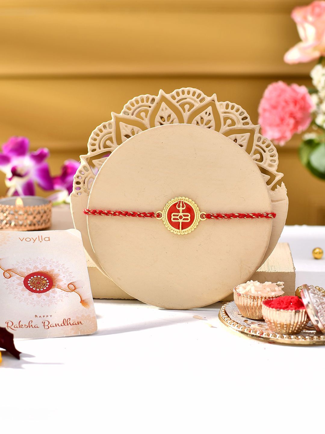 

Voylla Red Enamel And Gold Rudra-Tilaka Rakhi For Brother