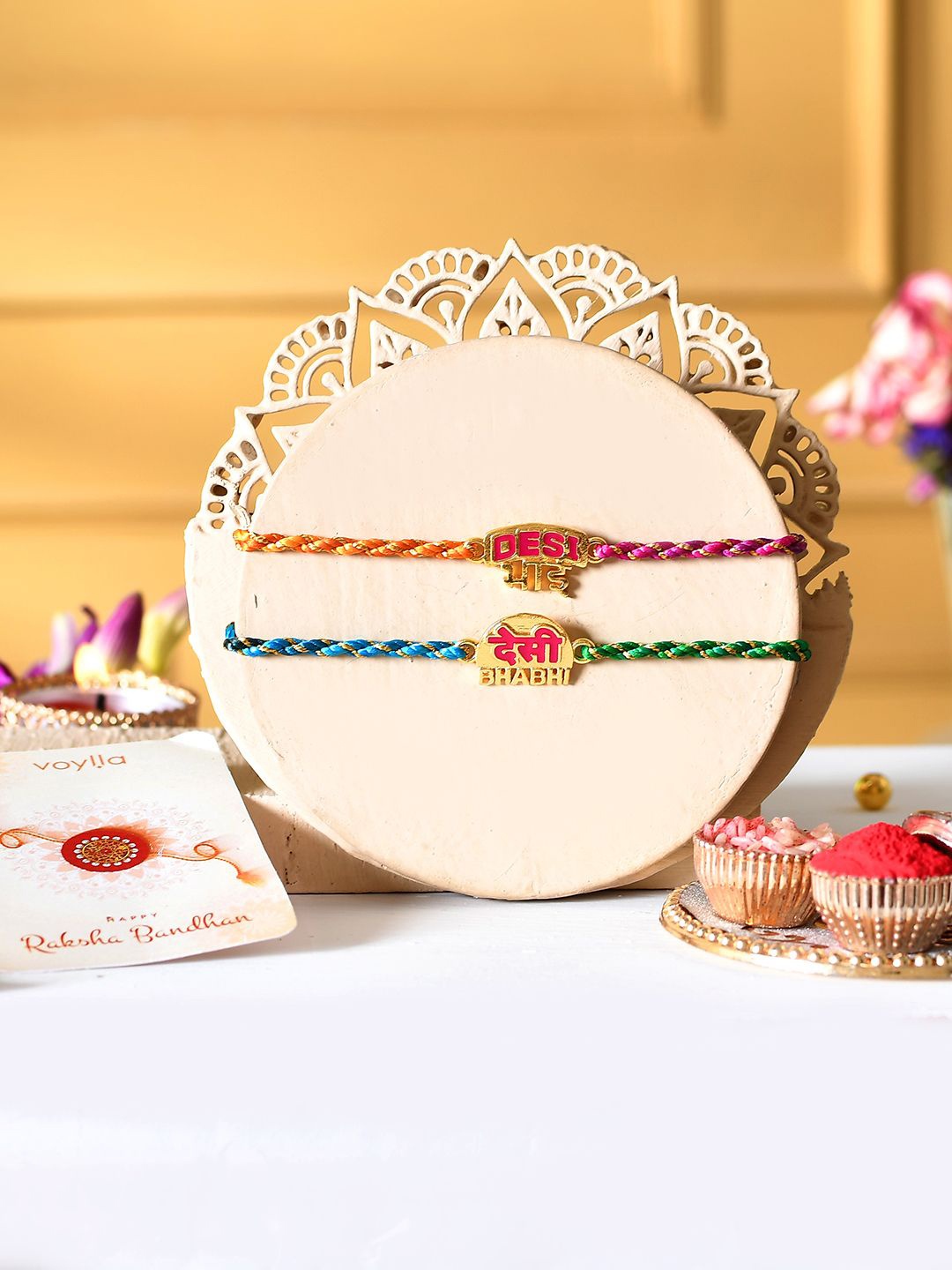 

Voylla Desi Bhai-Bhabhi Multi Color Combo Thread Lumba Rakhi, Blue