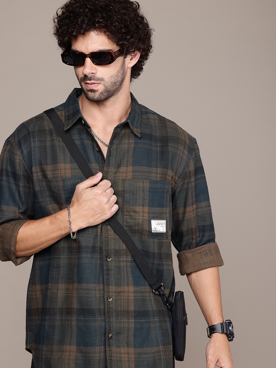 

The Roadster Lifestyle Co. Tartan Checked Pure Cotton Oversized Casual Shirt, Teal