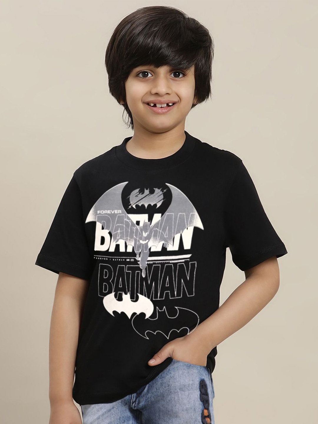 

Kids Ville Boys Batman Printed Cotton Round Neck T-shirt, Black