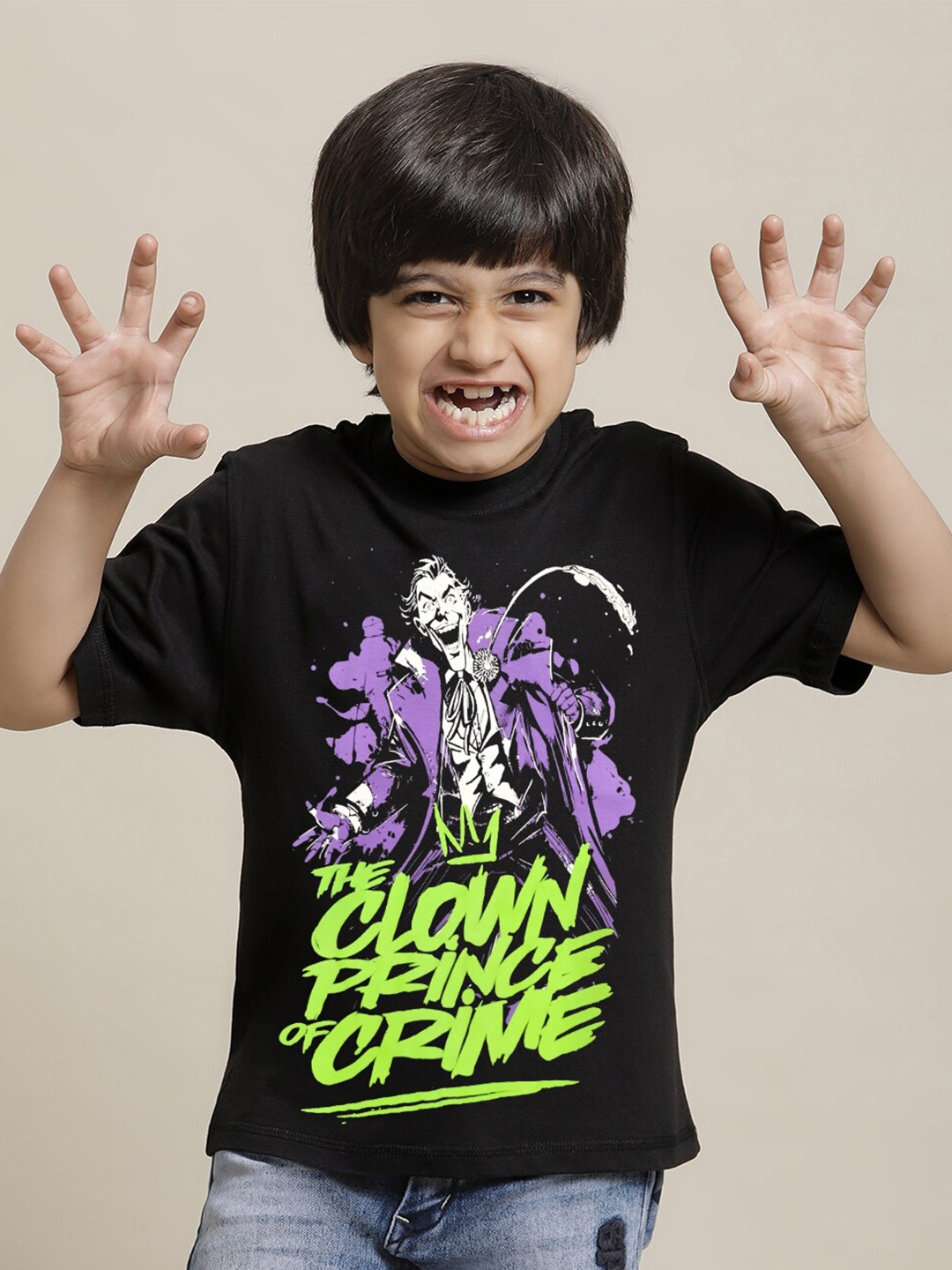 

Kidsville Boys Joker Graphic Printed Round Neck Cotton T-shirt, Black
