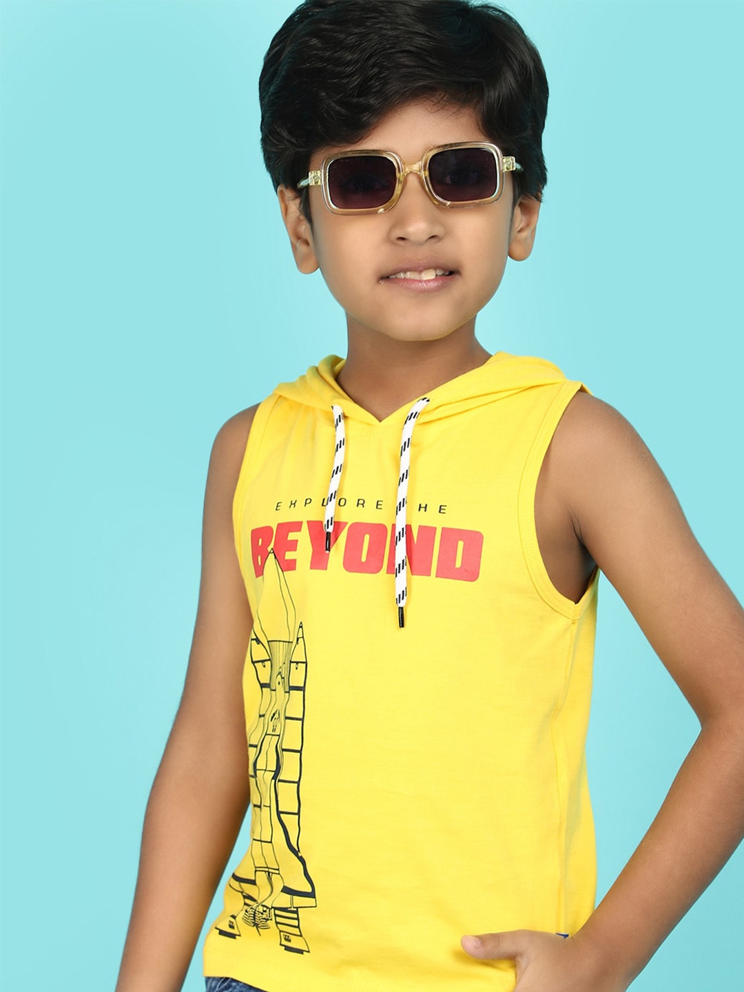 

V-Mart Boys Typography Printed Hooded T-shirt, Yellow
