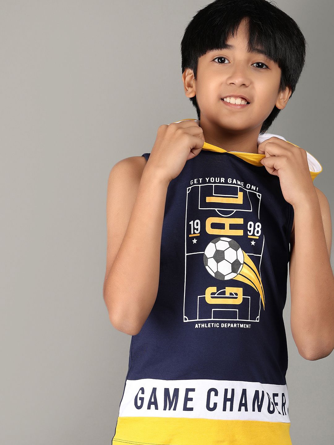 V-Mart Boys Typography Printed Sports Hooded T-shirt, Blue