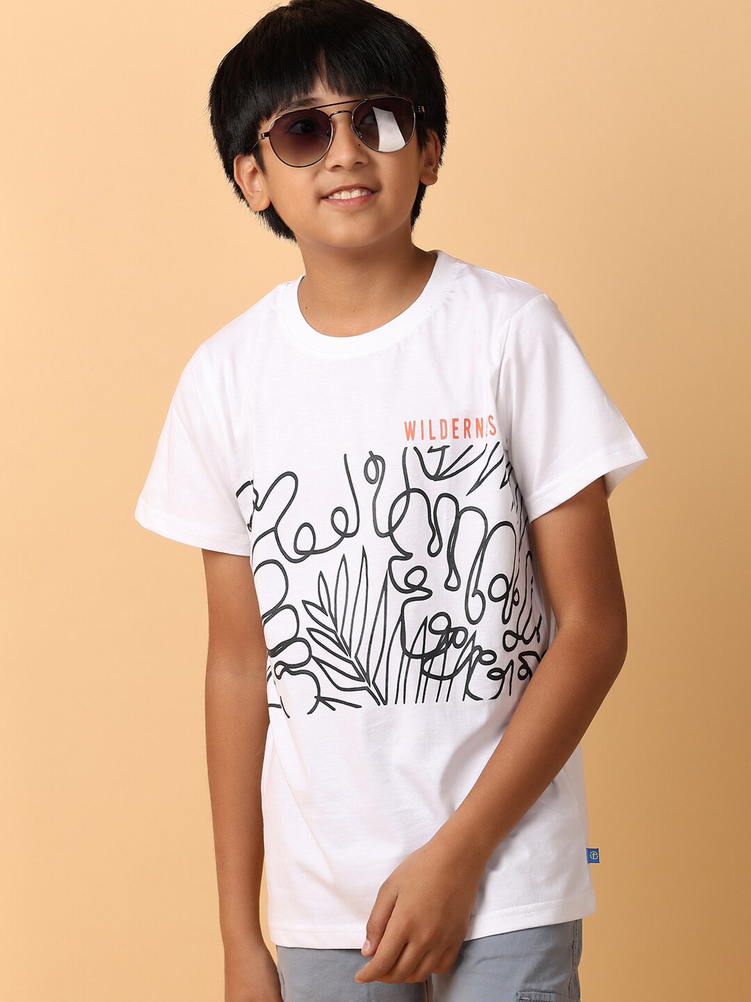 V-Mart Boys Conversational Printed Round Neck T-shirt, White