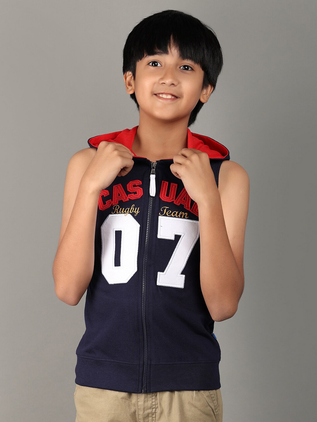 

V-Mart Boys Varsity Applique Hooded T-shirt, Navy blue