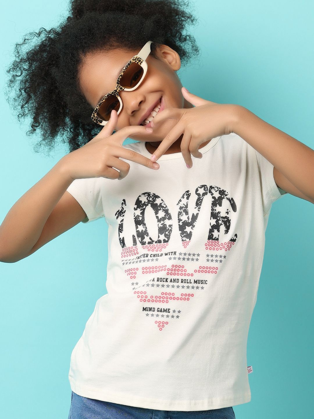 

V-Mart Girls Typography Printed Round Neck T-shirt, Off white
