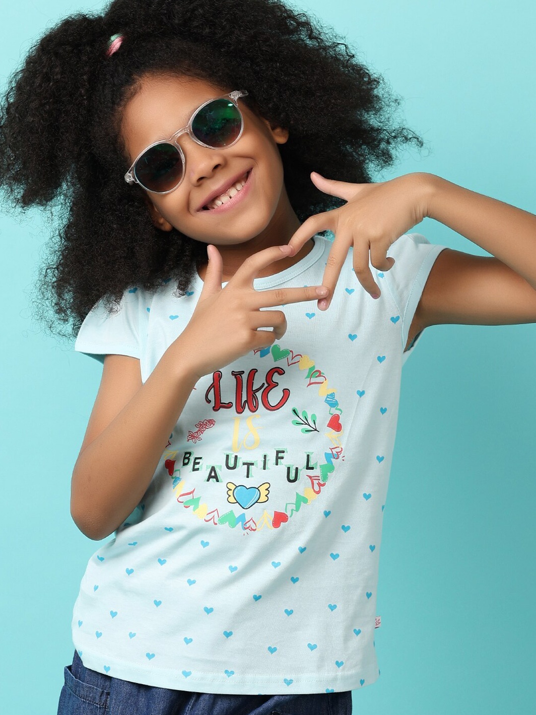 

V-Mart Girls Round Neck Printed T-shirt, Blue