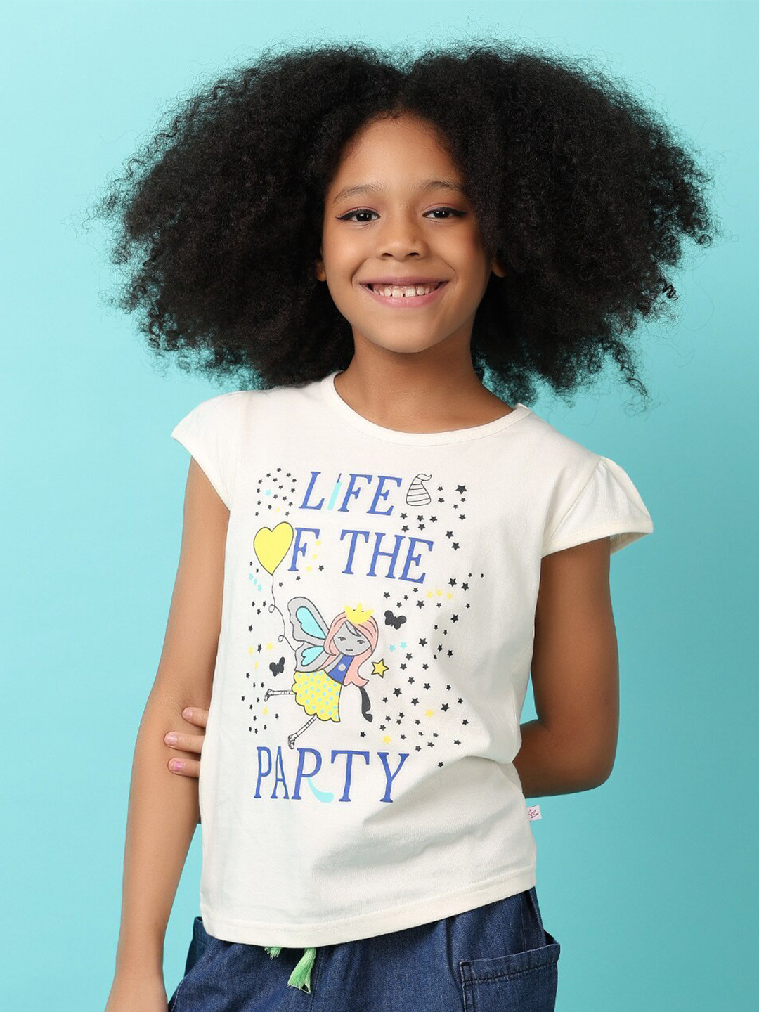 

V-Mart Girls Typography Printed Cap Sleeves T-shirt, White