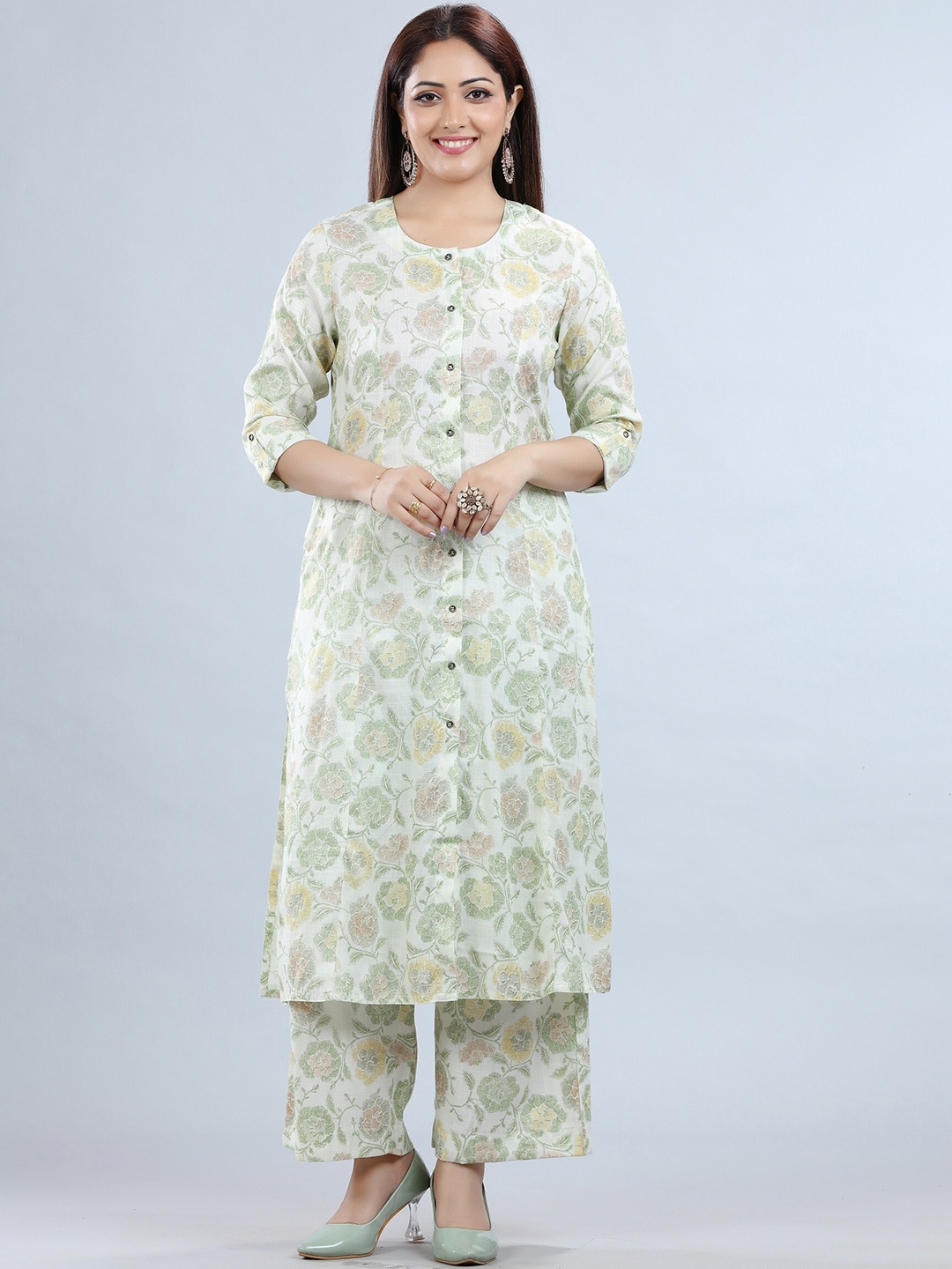 

COTTON CULTURE Women Floral Printed Regular Pure Cotton Kurta with Palazzos, Off white