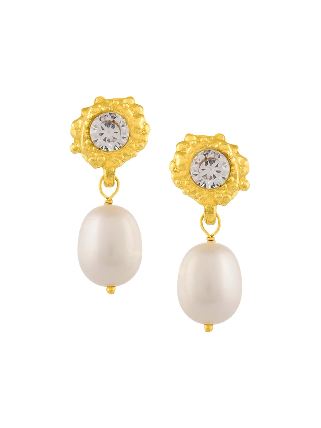 

ARVINO Gold-Plated Pearl-Beaded & Stone-Studded Contemporary Drop Earrings