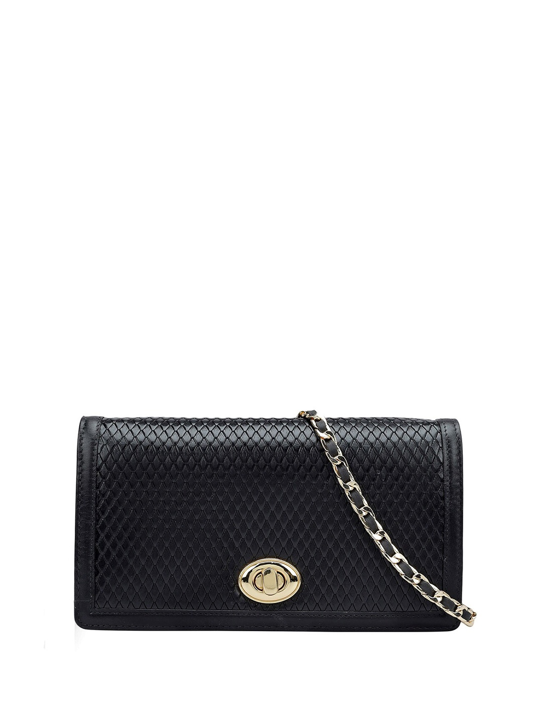 

Da Milano Women Textured Leather Envelope Wallet, Black