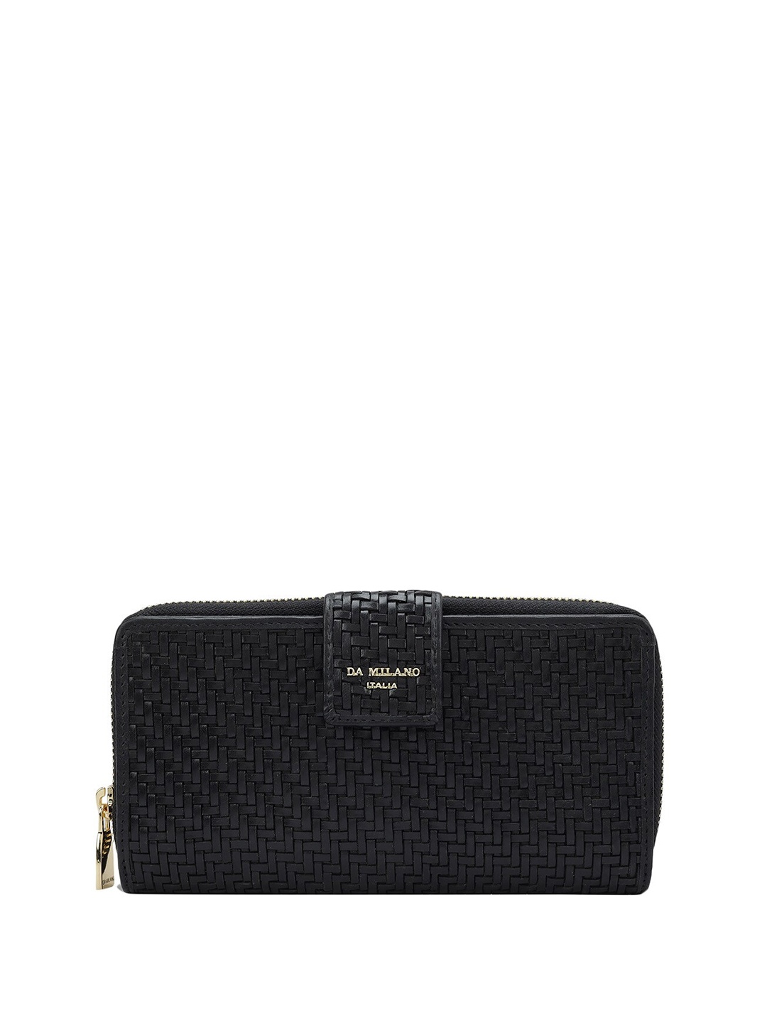 

Da Milano Women Textured Leather Zip Around Wallet, Black