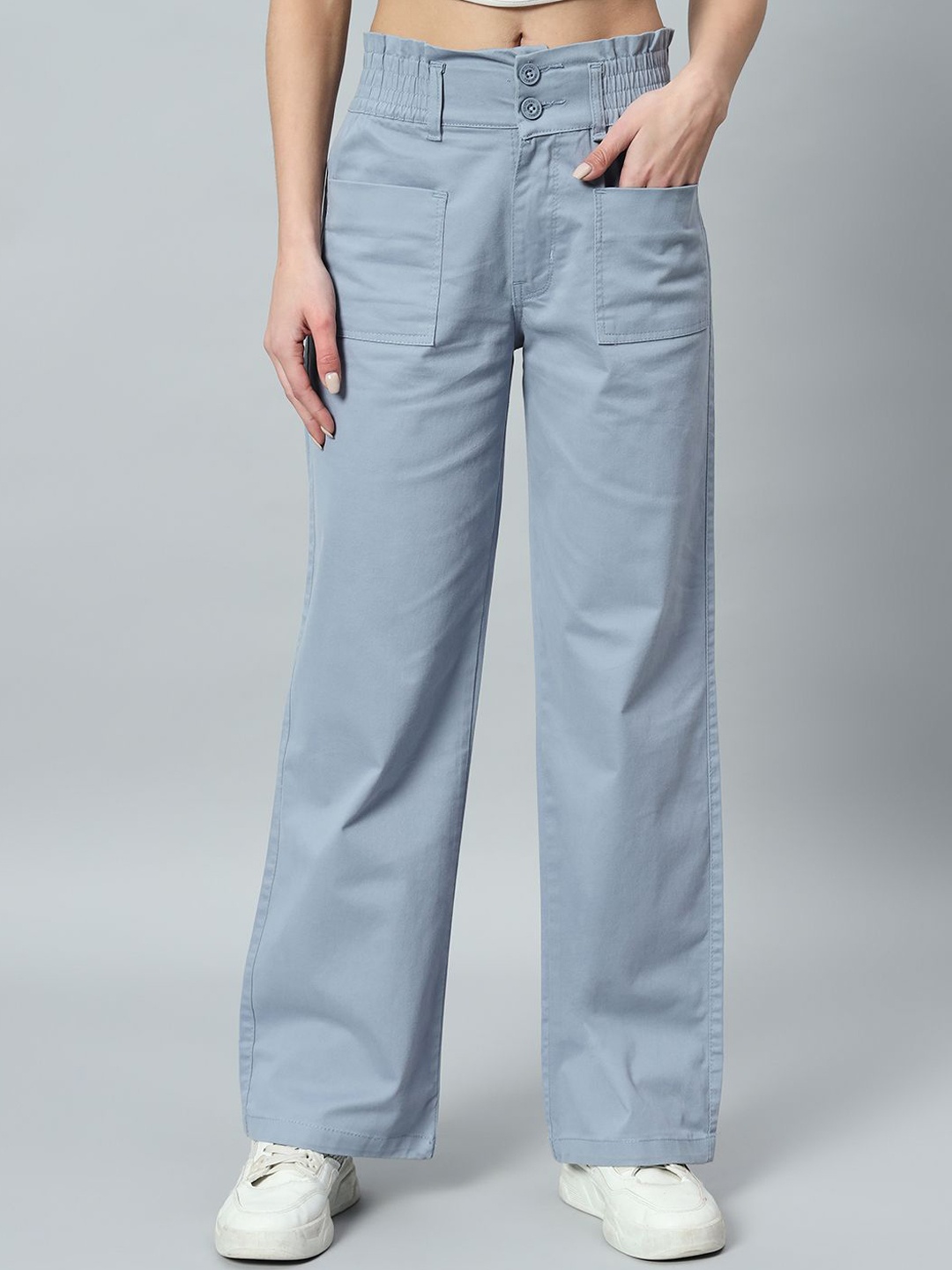 

Chemistry Women Relaxed Straight Fit Easy Wash Trousers, Blue