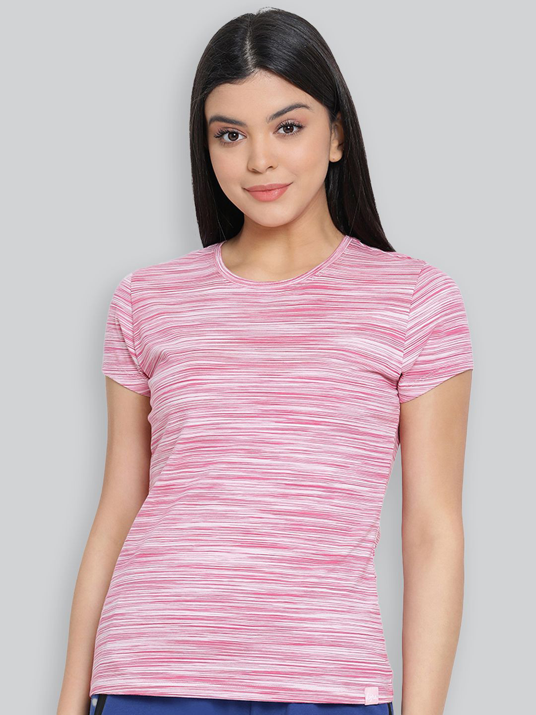 

LYRA Women Round Neck Striped Cotton T-shirt, Pink