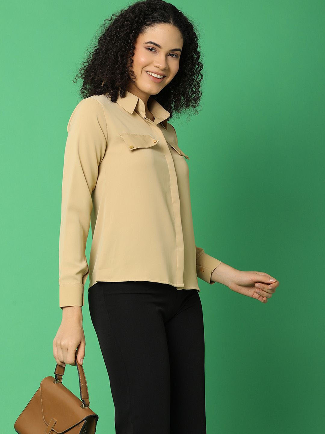 

V-Mart Spread Collar Long Sleeves Cotton Casual Shirt, Beige