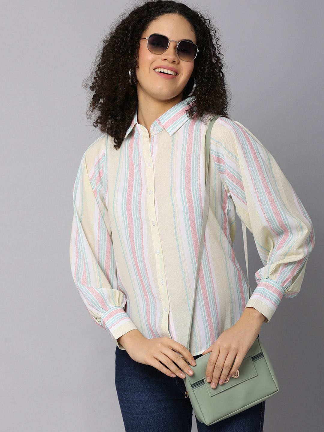 

V-Mart Spread Collar Long Sleeves Cotton Regular Fit Striped Casual Shirt, Yellow