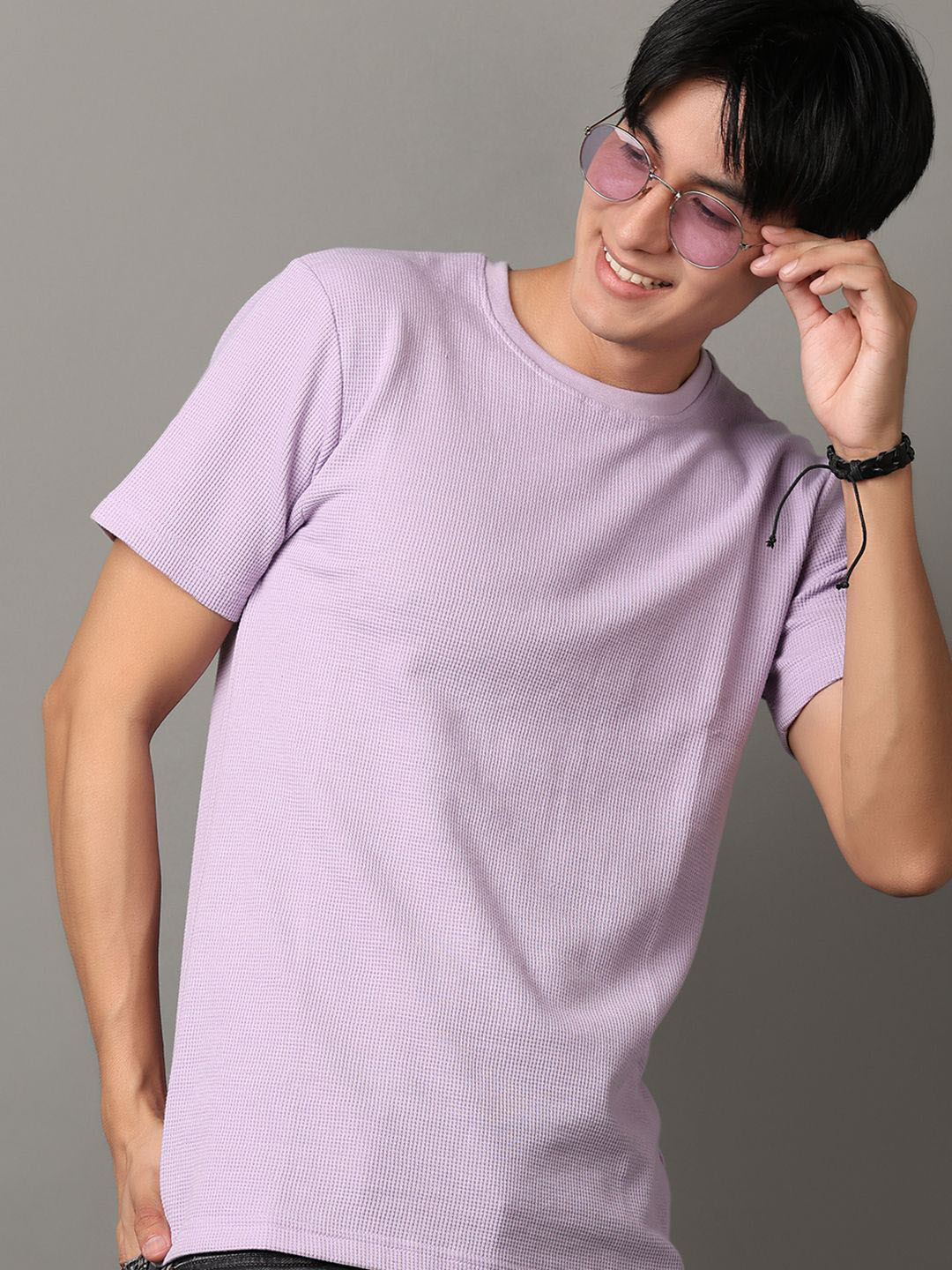 

V-Mart Round Neck Short Sleeves Slim Fit Cotton Casual Shirt, Mauve