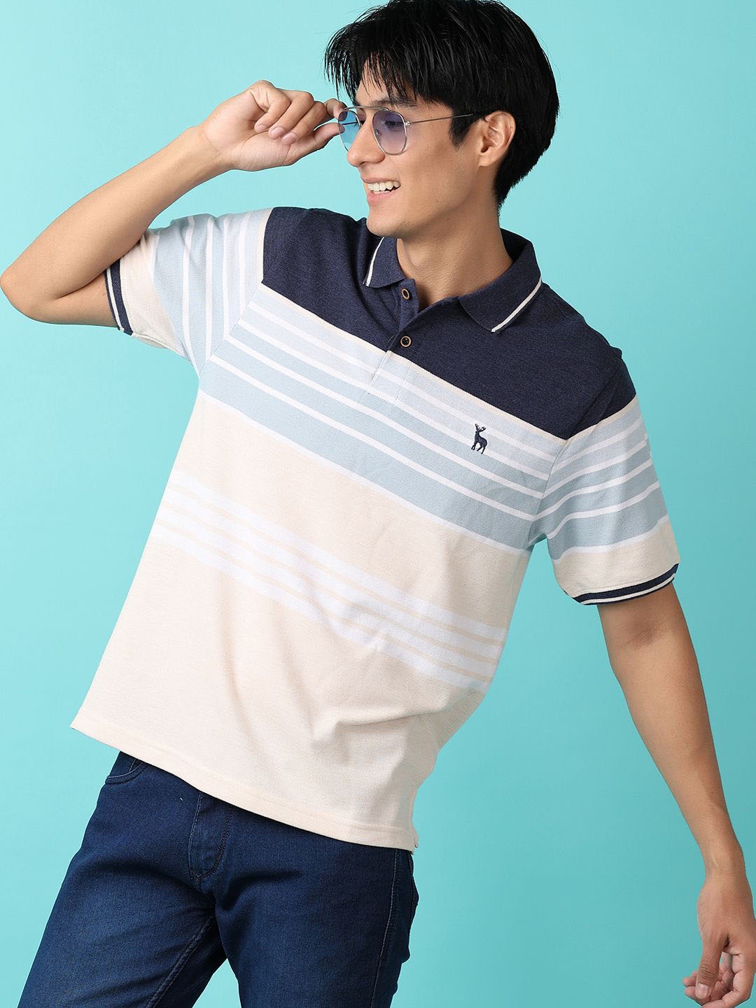 

V-Mart Horizontal Stripes Polo Collar T-shirt, Blue