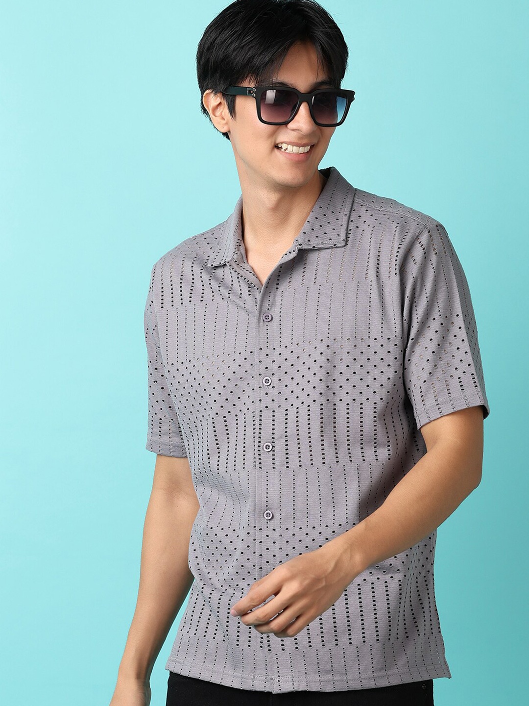 

V-Mart Men Self Design Casual Shirt, Grey