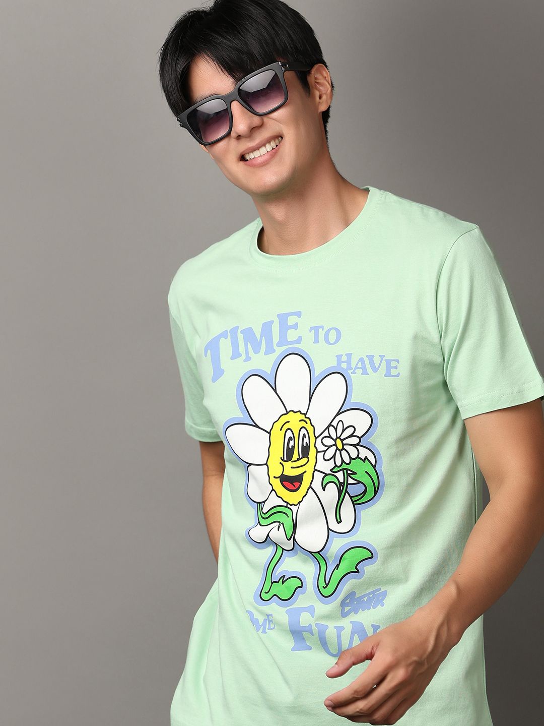 

V-Mart Slim Fit Graphic Printed Round Neck Short Sleeves Cotton Casual T-shirt, Green
