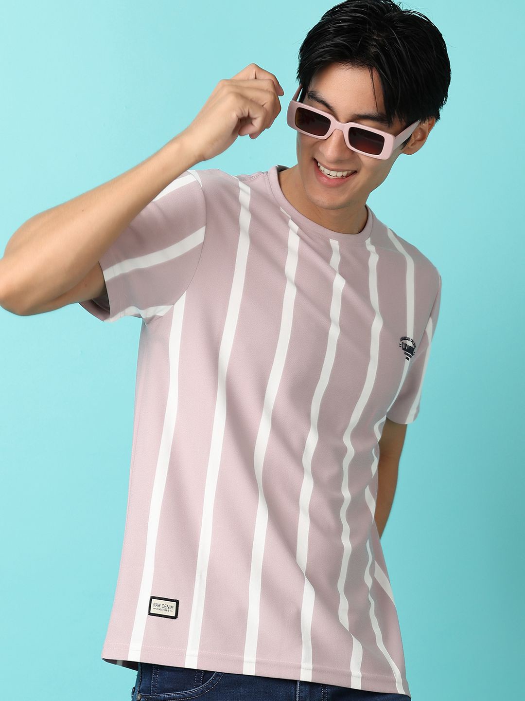 

V-Mart Striped Round Neck T-shirt, Pink