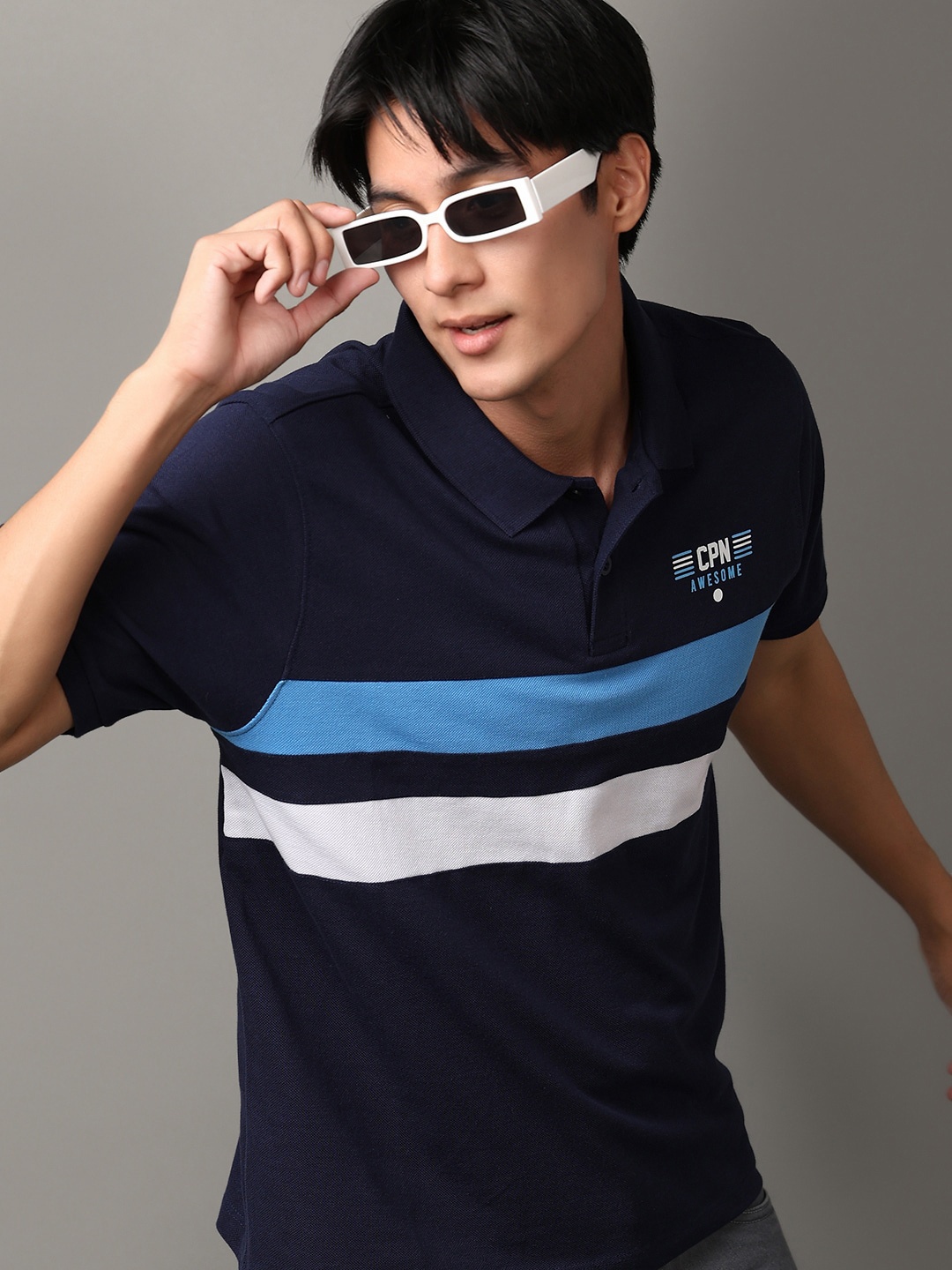 

V-Mart Polo Collar Short Sleeves Striped Regular Fit Cotton Casual Shirt, Blue