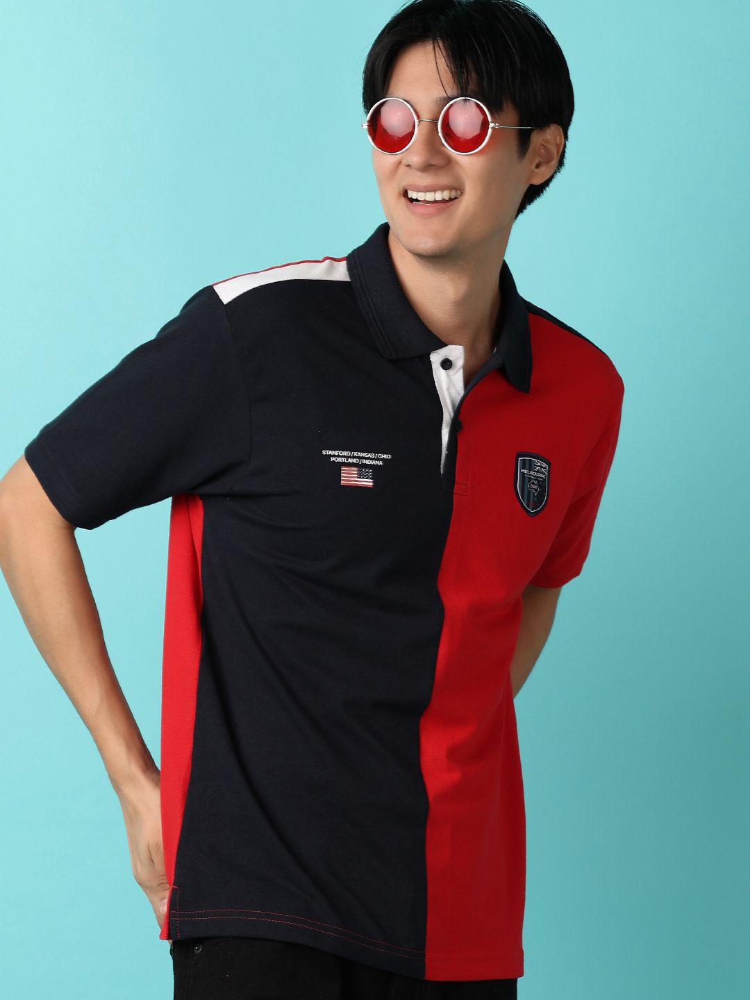 

V-Mart Colourblocked Polo Collar Regular Fit Casual Shirt, Red