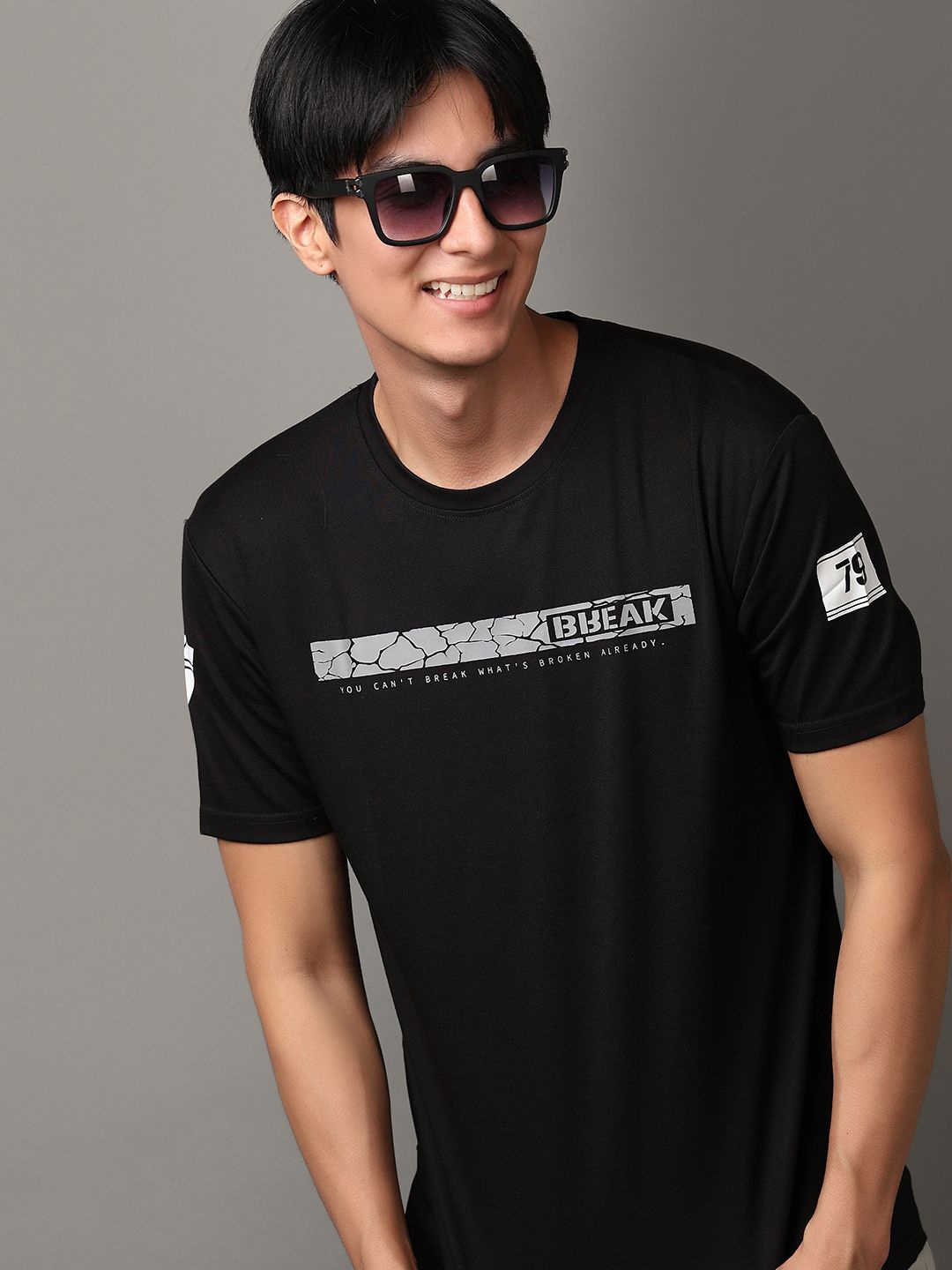

V-Mart Typography Printed Round Neck Short Sleeves Cotton Casual T-Shirt, Black