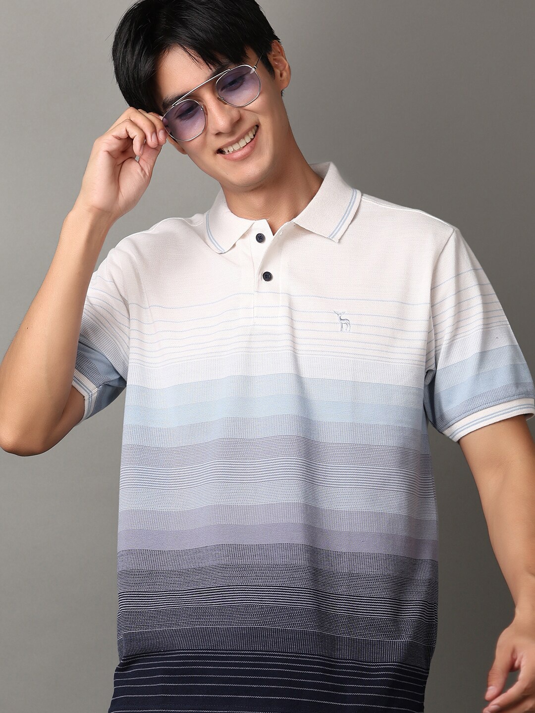 

V-Mart Polo Collar Striped Casual T-Shirt, Blue