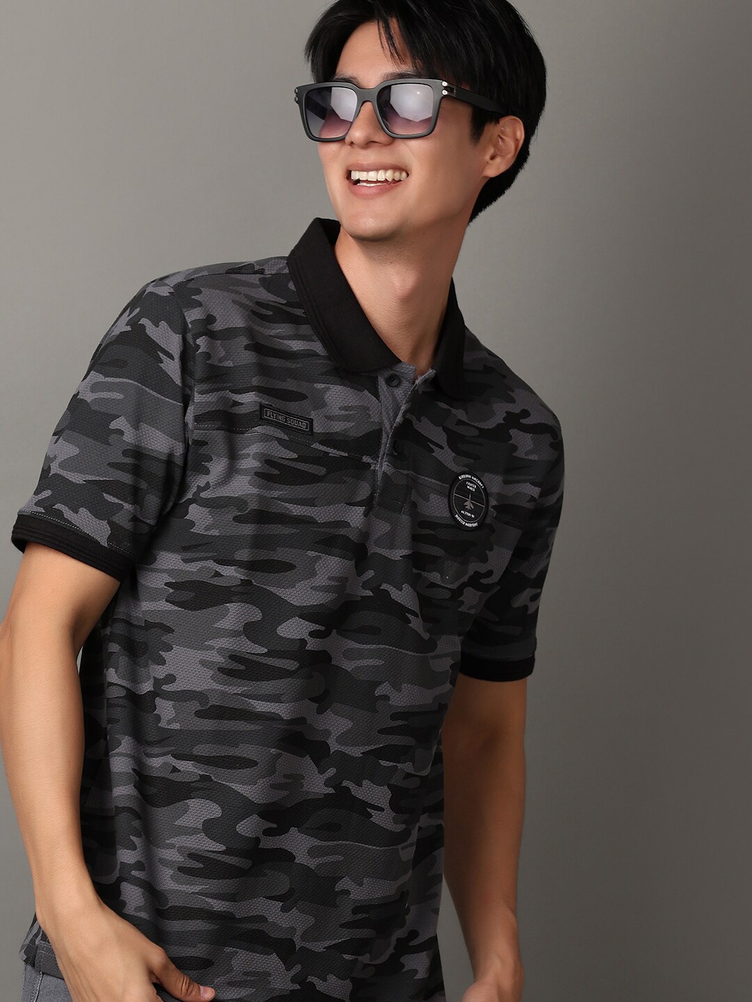 

V-Mart Camouflage Printed Polo Collar Casual T-Shirt, Black