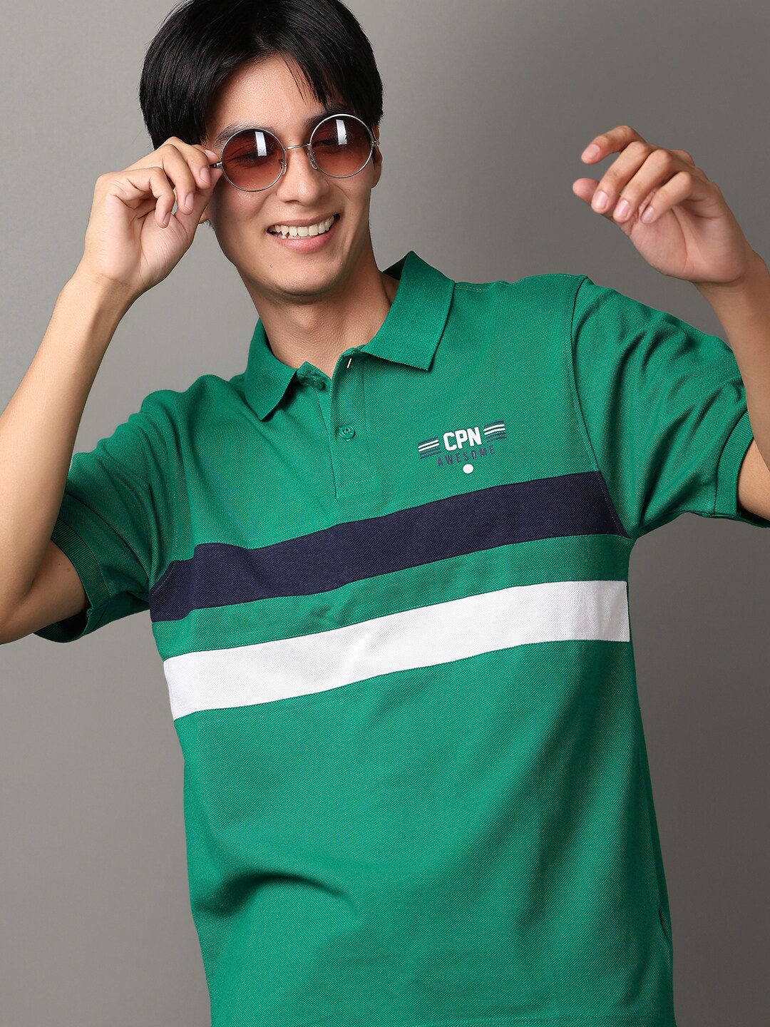

V-Mart Striped Polo Collar Short Sleeves Casual T-shirt, Green