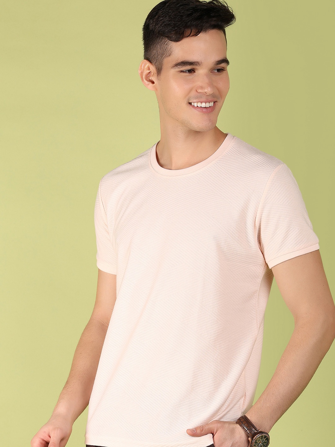 

V-Mart Round Neck Short Sleeves Casual Shirt, Pink