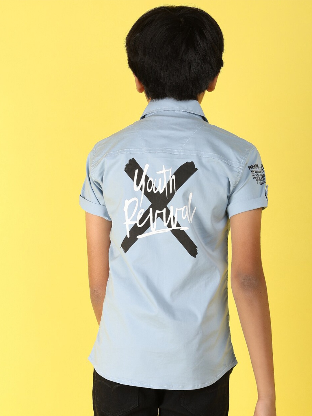 

V-Mart Boys Typography Printed Roll-Up Sleeves Twill Weave Cotton Casual Shirt, Blue
