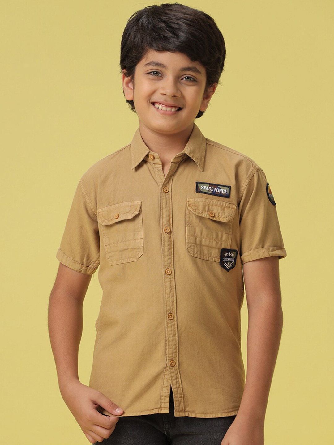 

V-Mart Boys Applique Detail Casual Shirt, Khaki