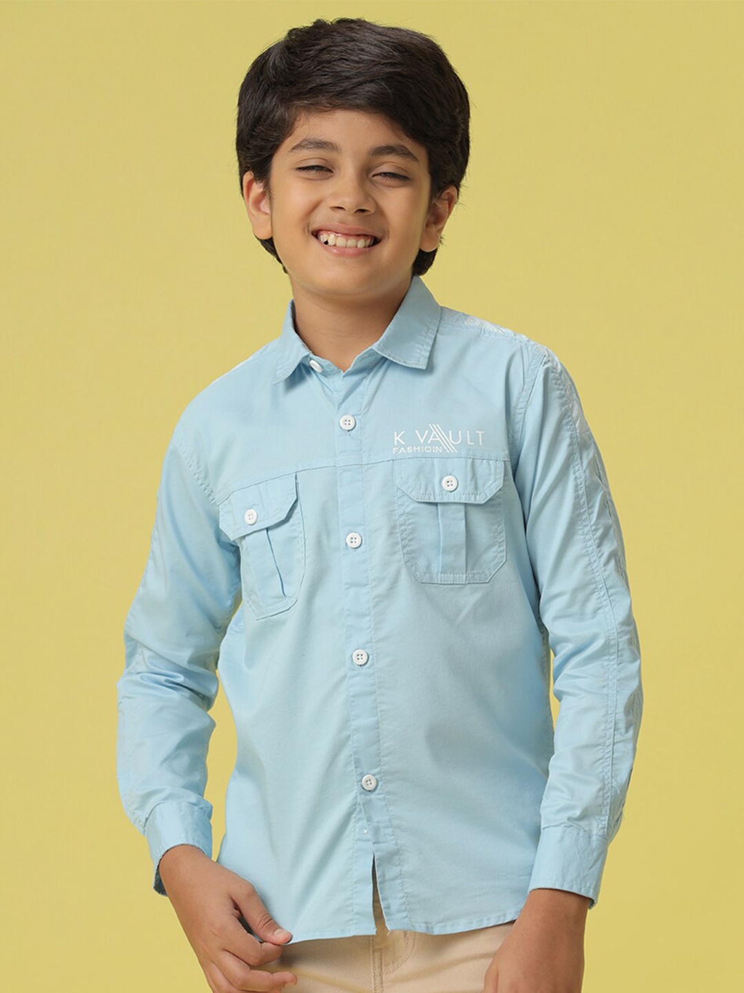

V-Mart Boys Spread Collar Long Sleeves Regular Fit Cotton Casual Shirt, Blue