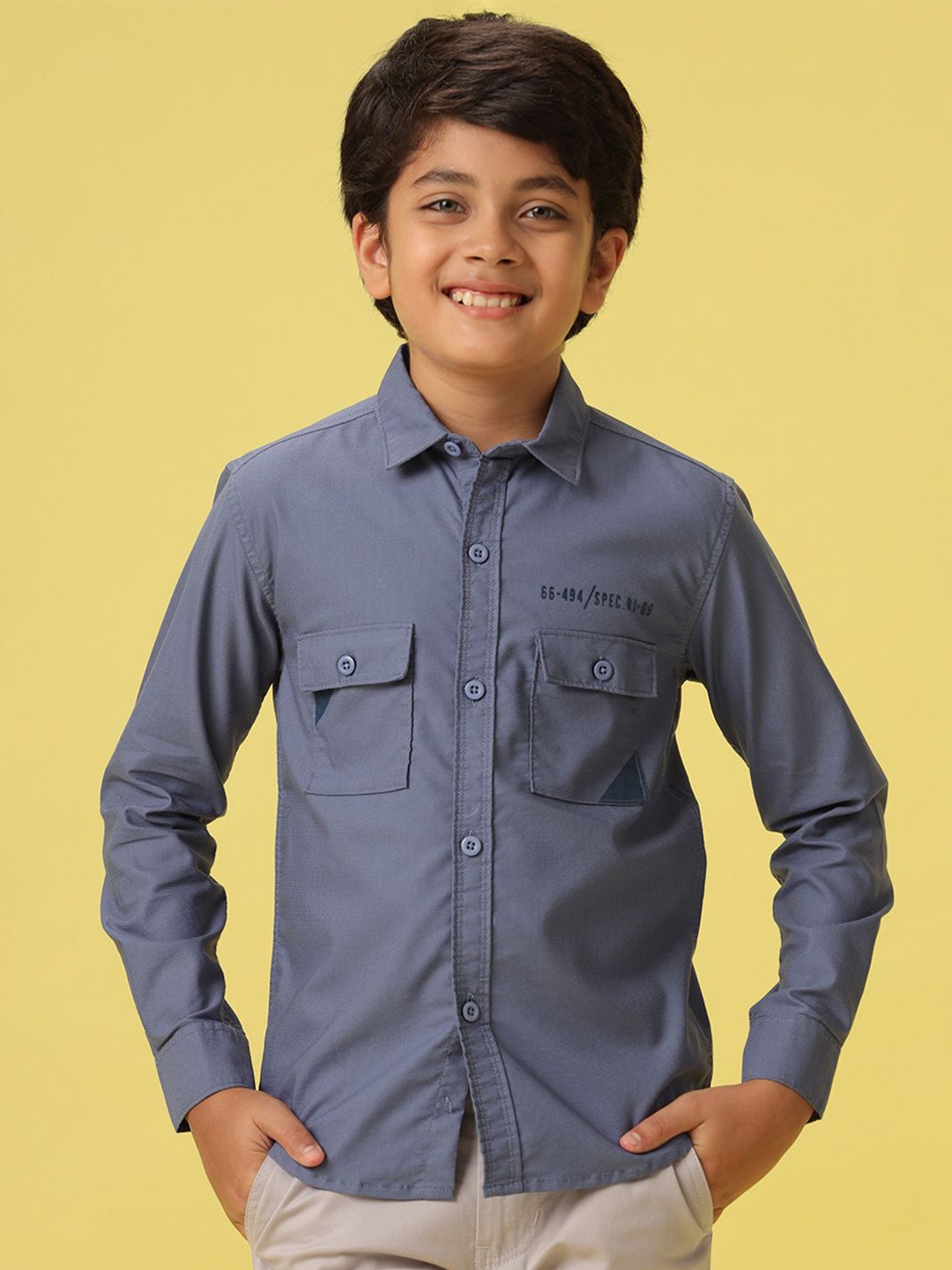 

V-Mart Boys Spread Collar Cotton Casual Shirt, Blue