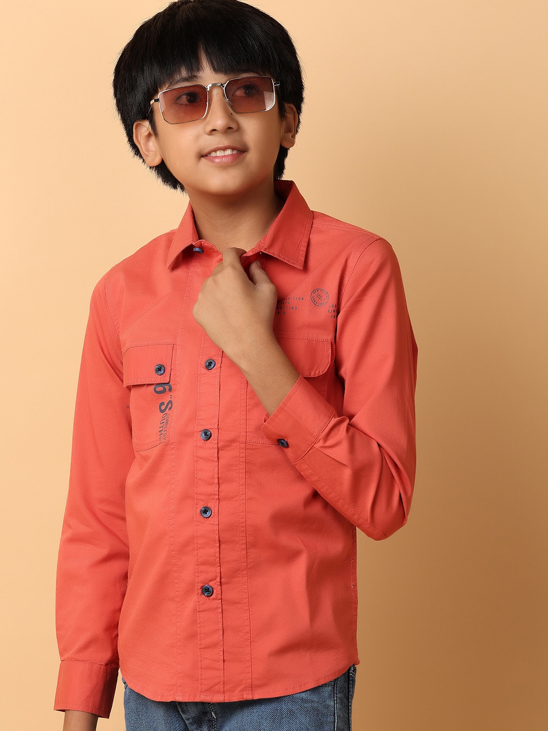 

V-Mart Boys Spread Collar Long Sleeves Regular Fit Cotton Casual Shirt, Pink