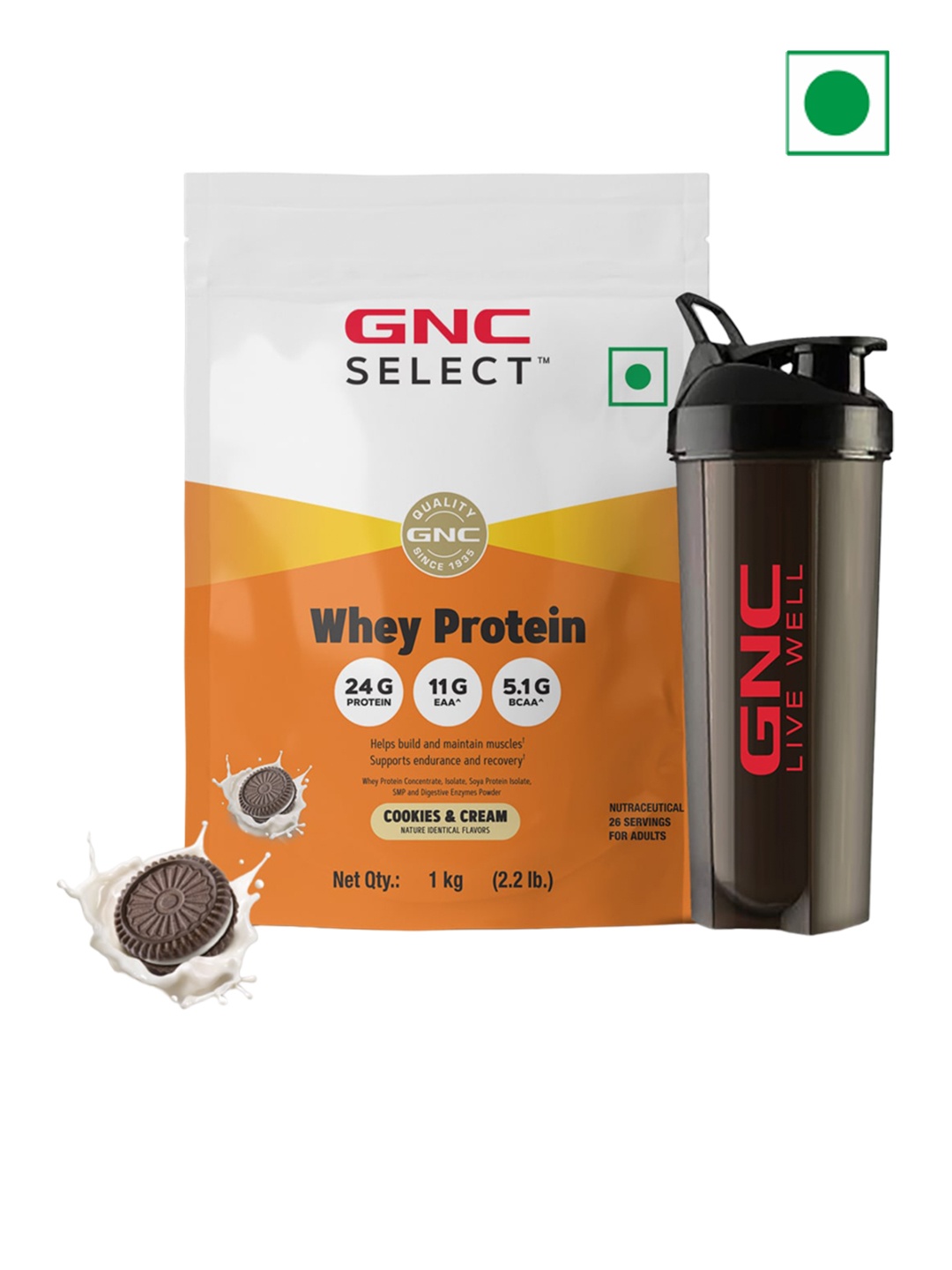 

Gnc Pp Select Whey Cookies & Cream Proteins- 1 Kg, Orange