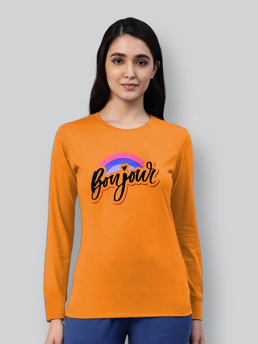 

LYRA Women Typography Printed Round Neck T-shirt, Mustard