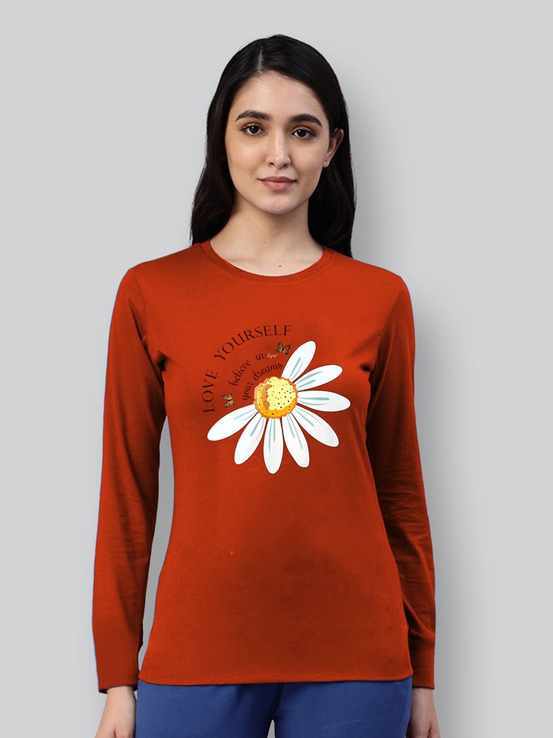 

LYRA Women Floral Printed Round Neck T-shirt, Orange