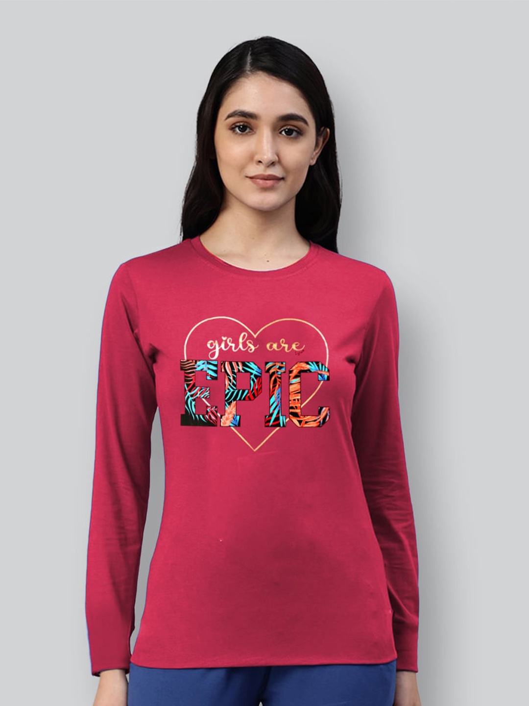 

LYRA Women Round Neck Typography Printed Cotton T-shirt, Pink
