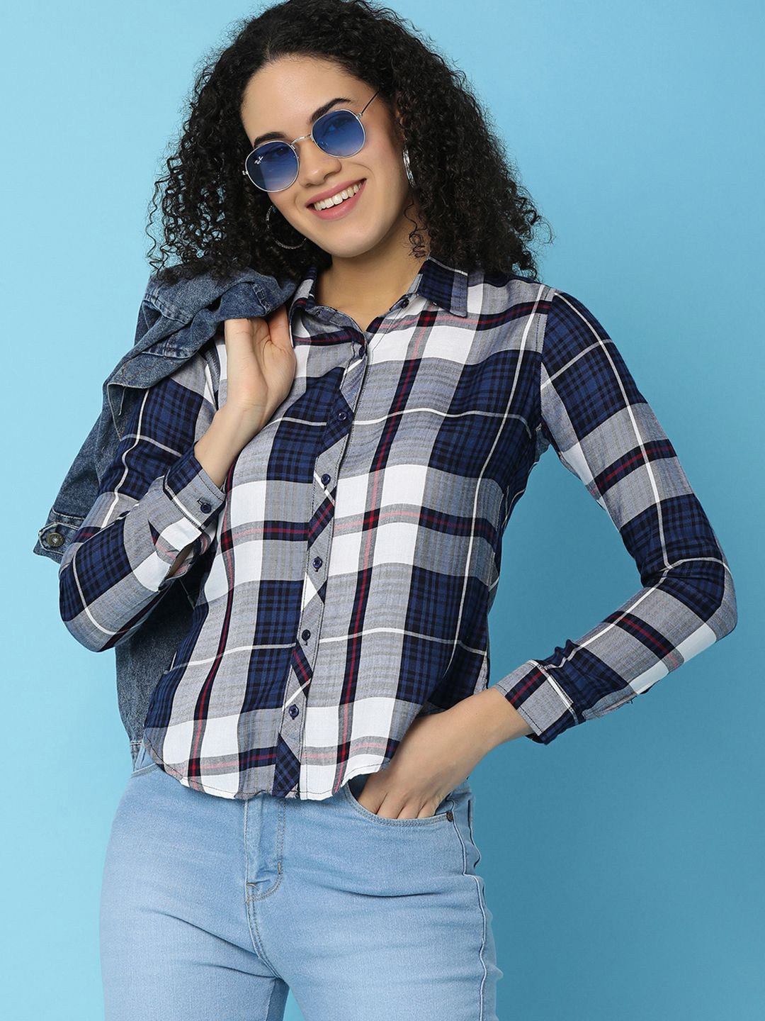 

UNLIMITED Tartan Checks Opaque Checked Cotton Casual Shirt, Blue