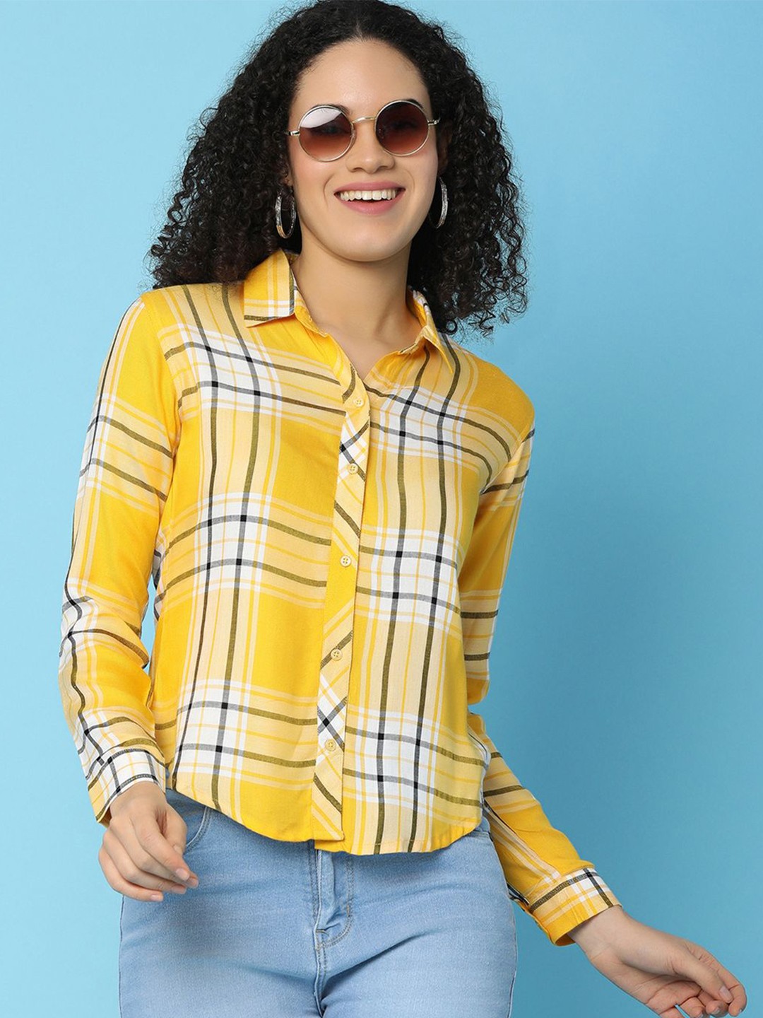 

UNLIMITED Women Tartan Checks Opaque Checked Casual Shirt, Yellow