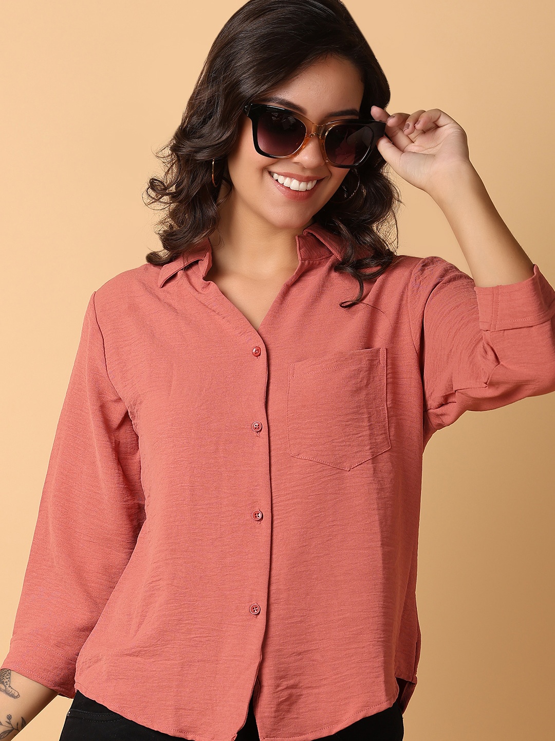 

UNLIMITED Opaque Cotton Casual Shirt, Rust