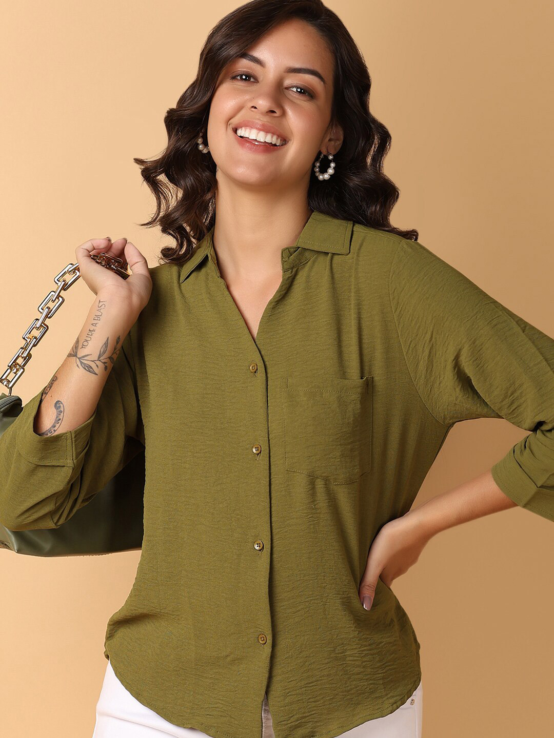 

UNLIMITED Women Spread Collar Casual Shirt, Green