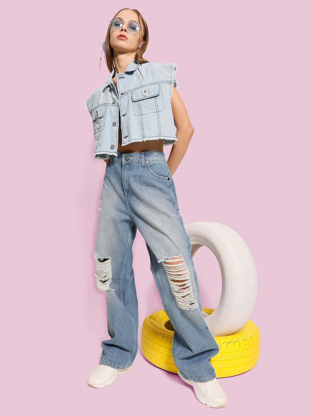 

Bene Kleed Pure Cotton Boxy Cropped Denim Shirt, Blue