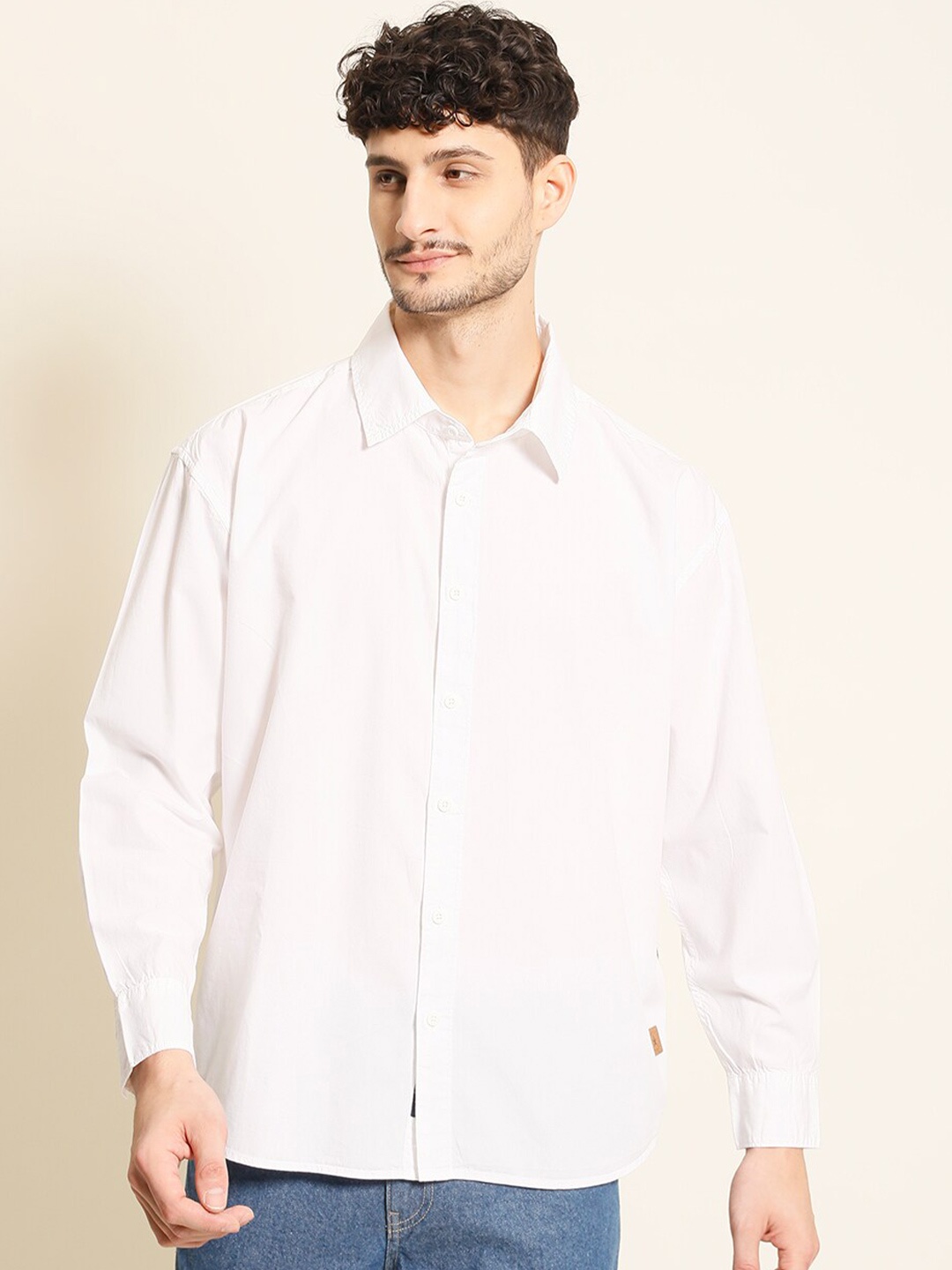 The Roadster Lifestyle Co Oversized Pure Cotton Shirt, White