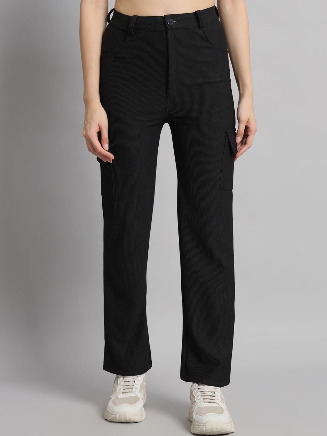

The Roadster Lifestyle Co Women Straight-Fit Regular Trousers, Black
